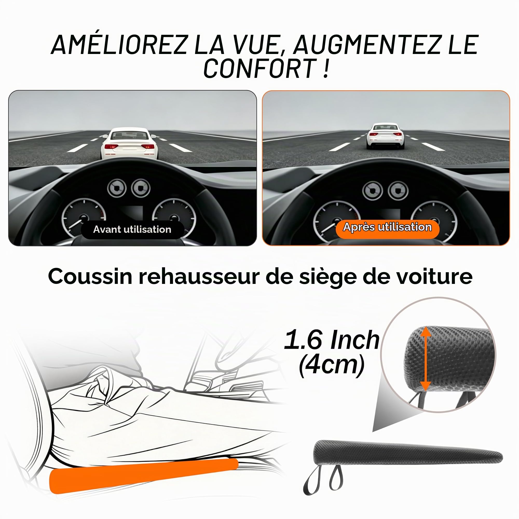 coussin siege voiture et soutien lombaire,confort conduite,soulage douleur dos,coussin coin pour camion, soutien taille ajuste, mousse memoire,tissu doux,aere sans etouffement, ameliore posture