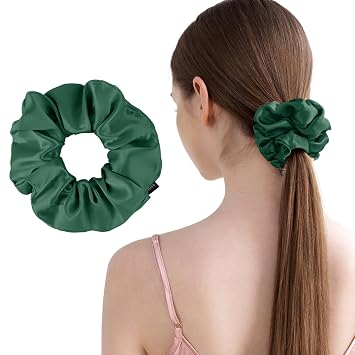 THXSILK 100% Pure Mulberry Silk Scrunchies 1 Pack, One Size Fits All, Soft No Crease Hair Bands for Women Girls, Gentle Ponytail Holders for Daily Wear & Sleep, Emerald Green