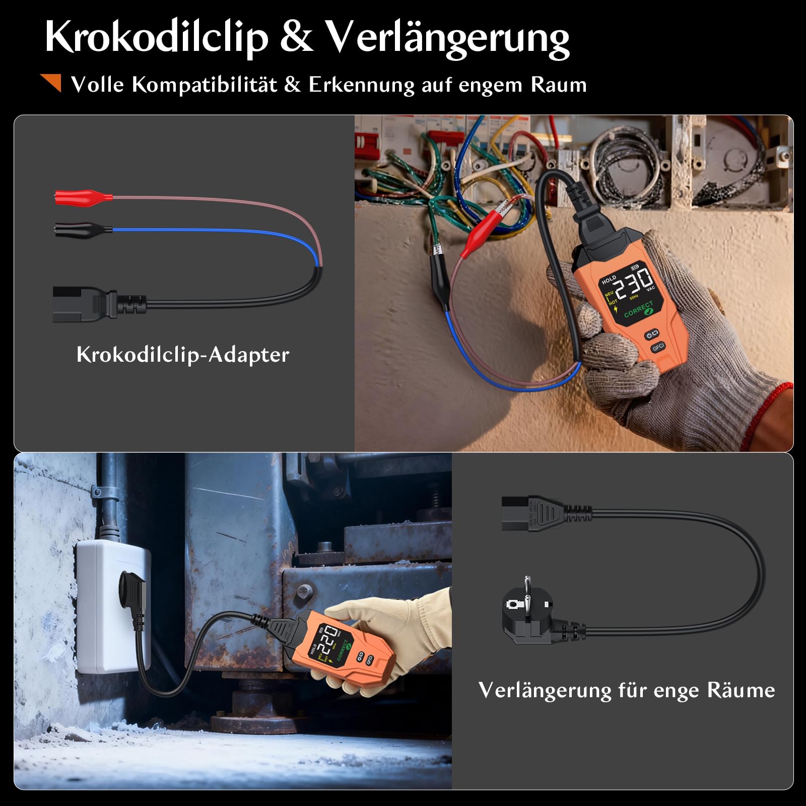 Sicherungsfinder Set, Ortungsgerät Stromkreise mit Steckdosentester FI-/Verdrahtungstest, berührungsloser Spannungsprüfer mit Lampe, LCD-Display 230V NCV Phasenprüfer Leitungssuchgerät