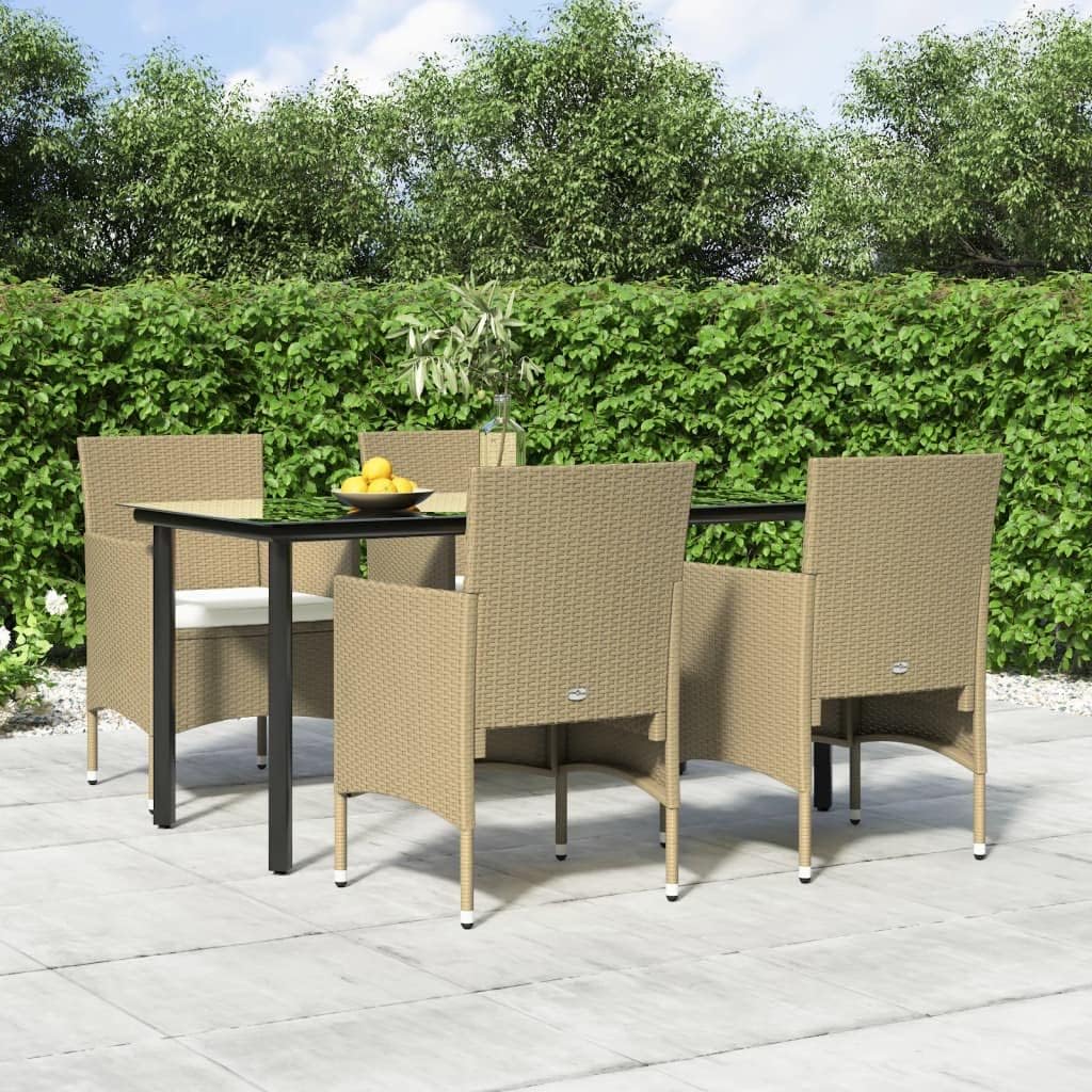 vidaXL 7 Piece Patio Dining Set - Weather-, with Cushions, PE Rattan Chairs, Tempered Glass Tabletop - Modern Style for Outdoors, Garden, Lounge, Patio Deck - Beige and Black