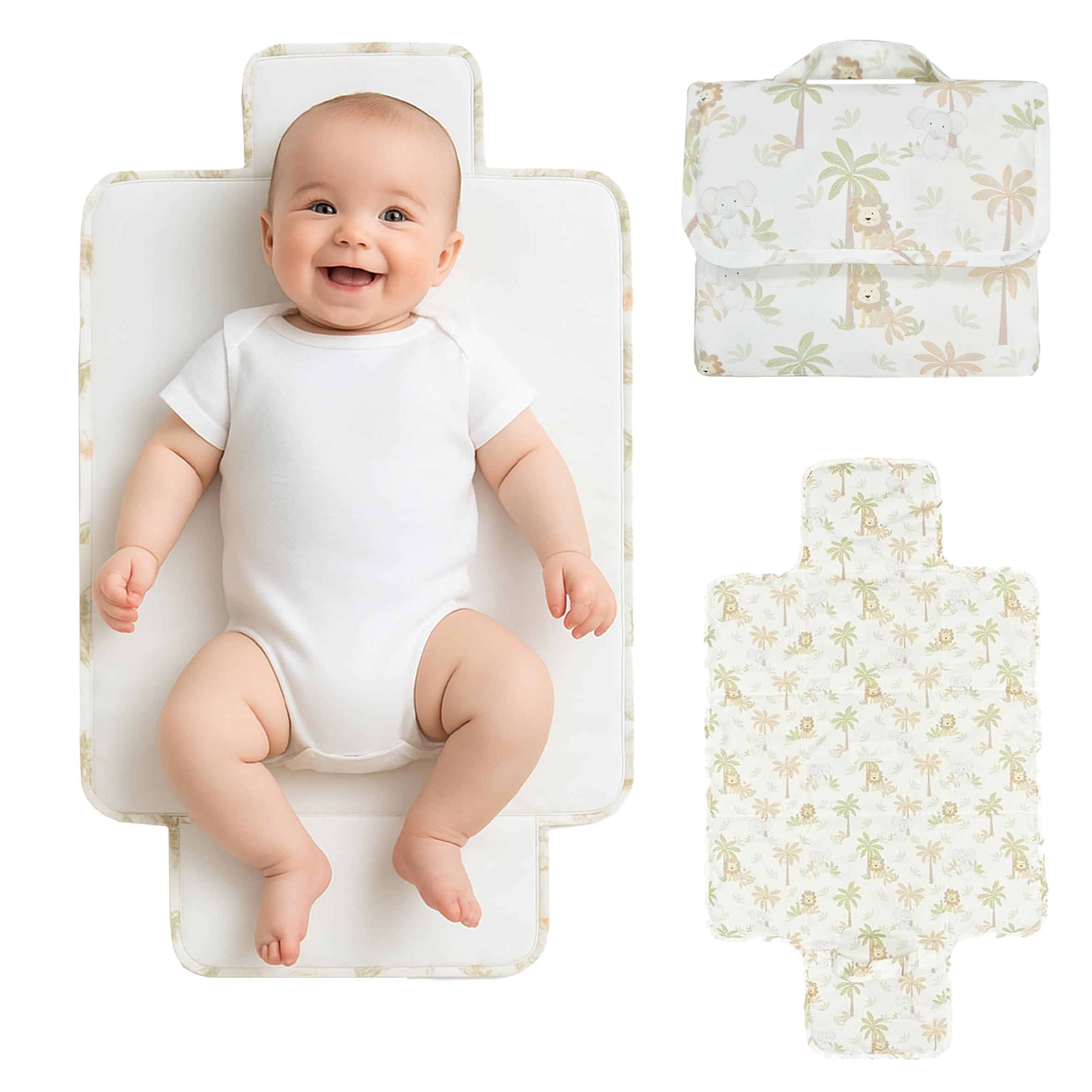 Baby Changing Mat - Portable Foldable Waterproof Travel Changing Pad (Safari Themed Changing Mat), Beige Safari Theme