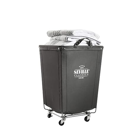 Seville Classics Large Commercial Heavy Duty Rolling Steel Frame Laundry Hamper Canvas Cart Bin,