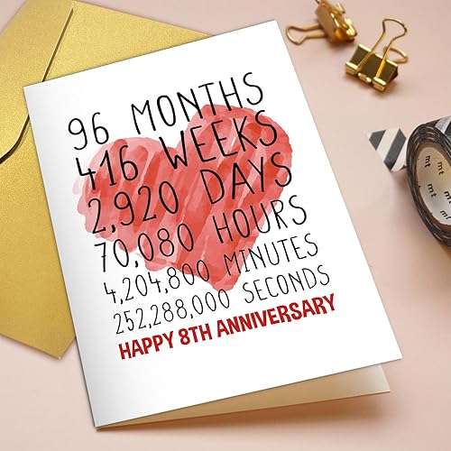 Miniatura 4 de Qiliji Tarjeta de feliz octavo aniversario para él y ella, tarjeta de aniversario de boda para marido y esposa, divertida tarjeta de felicitación de