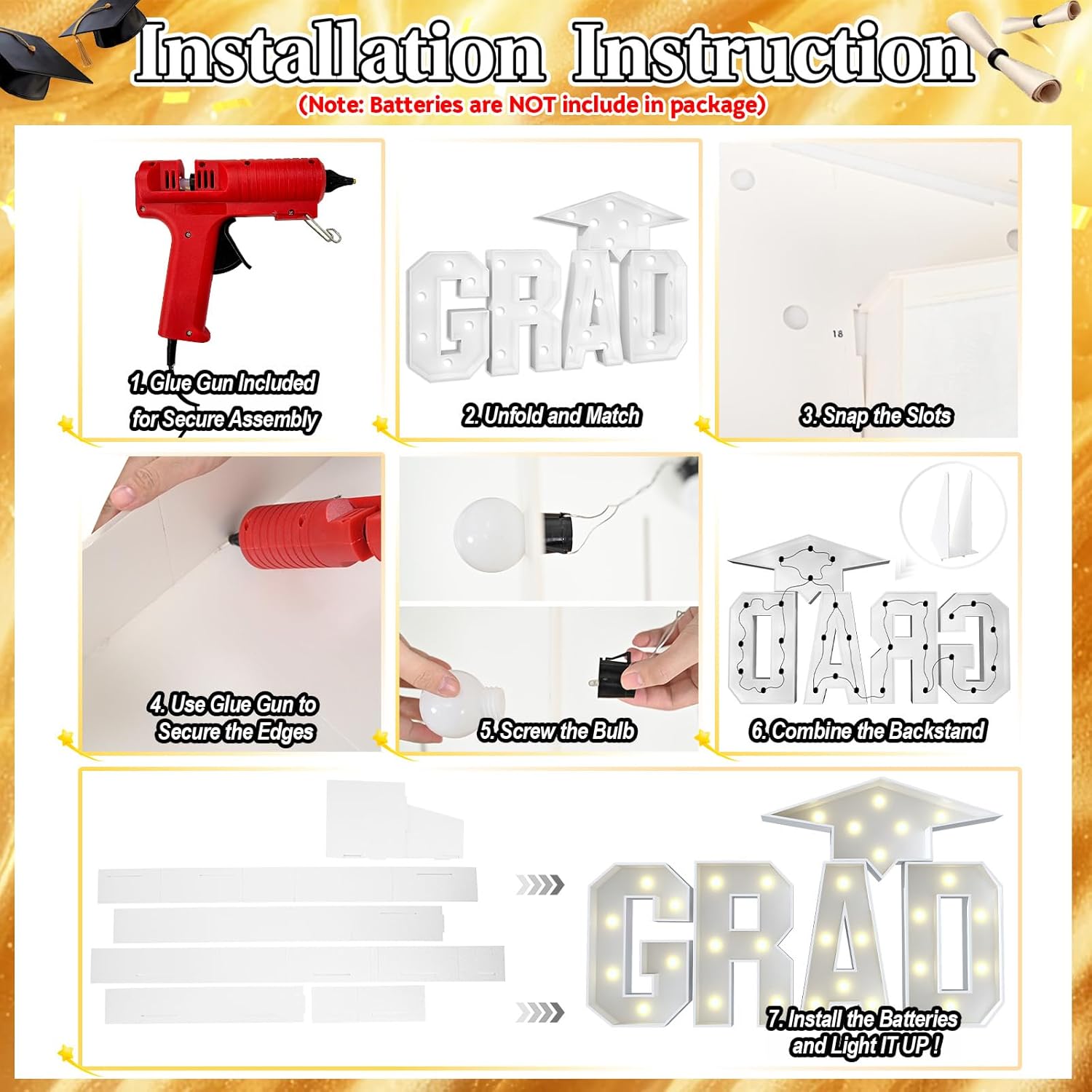 HILAVO Grad Marquee Letters 3FT for 2026 Graduation Decorations, White Large Light Up Letters Graduation Cap Grad Letter with Lights for Class of 2026 Preschool High School College Grad Party