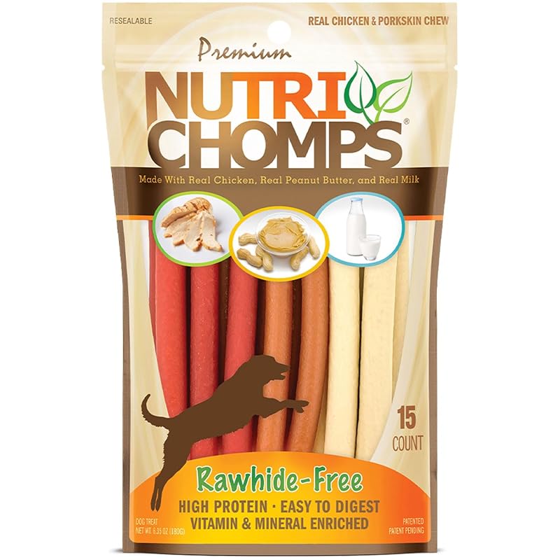 Petisco mastigável para cães Nutri Chomps Twist de frango, sem couro cru, sabores variados, 15 unidades