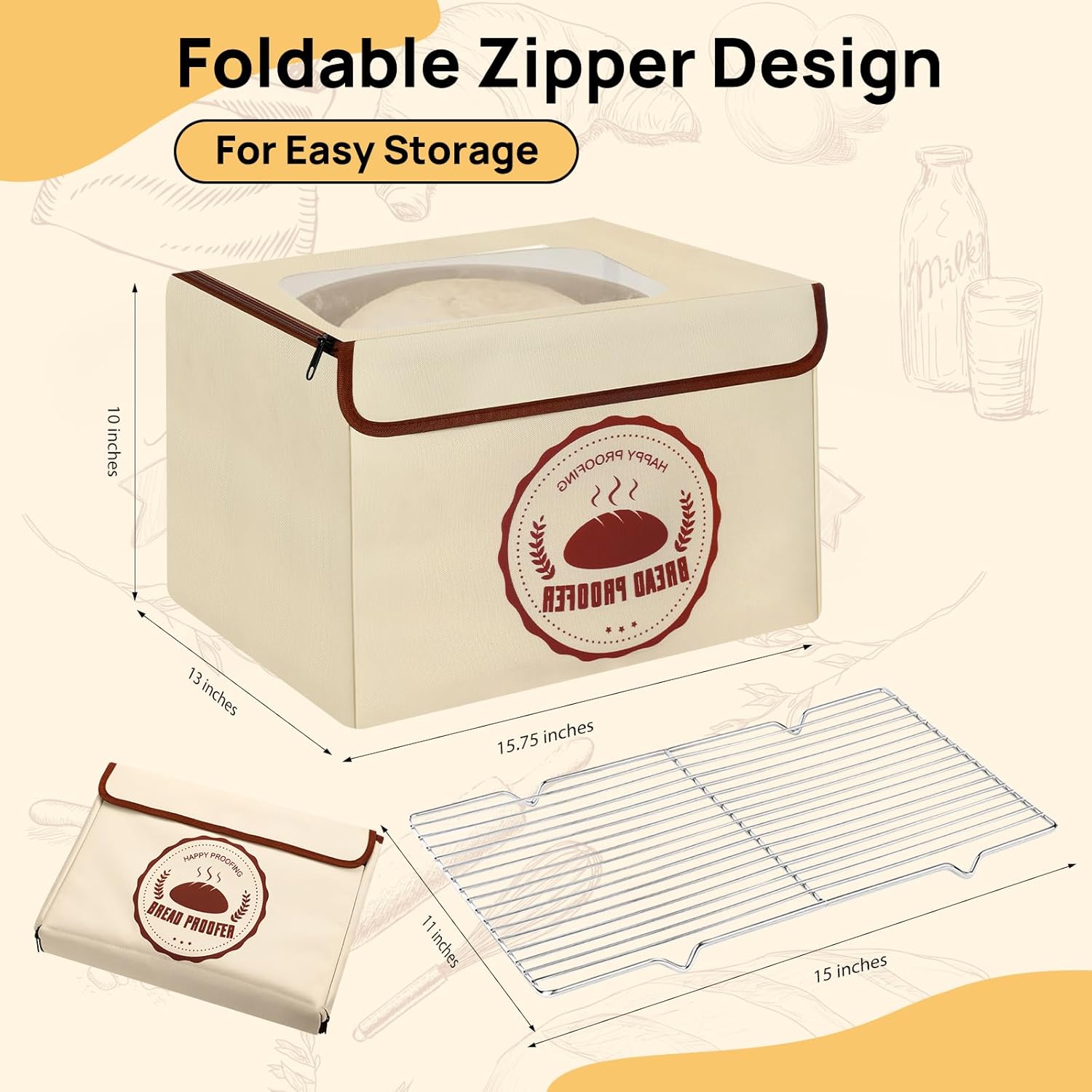 Versatile Dough Proofer Warming Box Adjustable Temperature Timer Control Bread Proofing Box Collapsible Design Sourdough Proofing Container for Making Bread