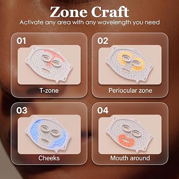 Zone Craft LED Face Mask, Red Light Therapy Mask, Four Modes Three Levels, Remote Control 10 Minutes, 4000mAh, Storage Bag, Eye Pads, Gift for Wife, Girls(White)