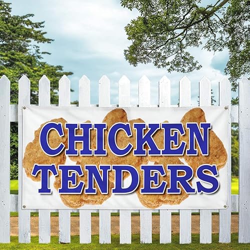 Miniatura 5 de Vinyl Banner Multiple Sizes Chicken Tenders Food Fair Truck Restaurant Food & Beverage Outdoor Weatherproof Industrial Yard Signs Blue 4 Grommets