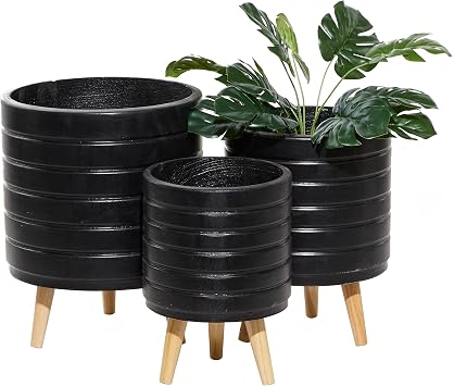 CosmoLiving by Cosmopolitan 46528 Contemporary MgO Decorative Indoor Outdoor Planter, Flower Pot for Living Room, Kitchen, Office, Patio Entryway, Black