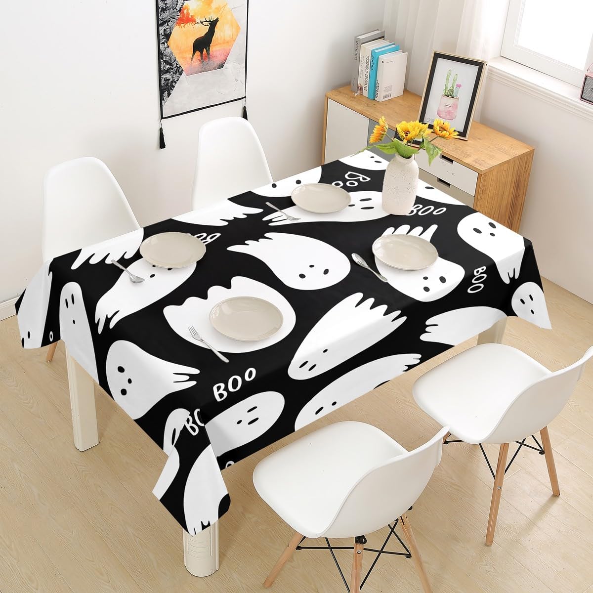 Castle Fairy Black Wild Animal Skin Tablecloths African Cheetah Wildlife Table Cloth for Kids Adults,Leopard Print Decorative Room Table Cover for Dining Room Kitchen,Rectangle 55"x71"