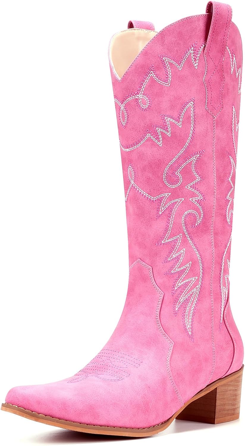 IXU Cowboy Boots Women Pointy Toe Mid Calf Western