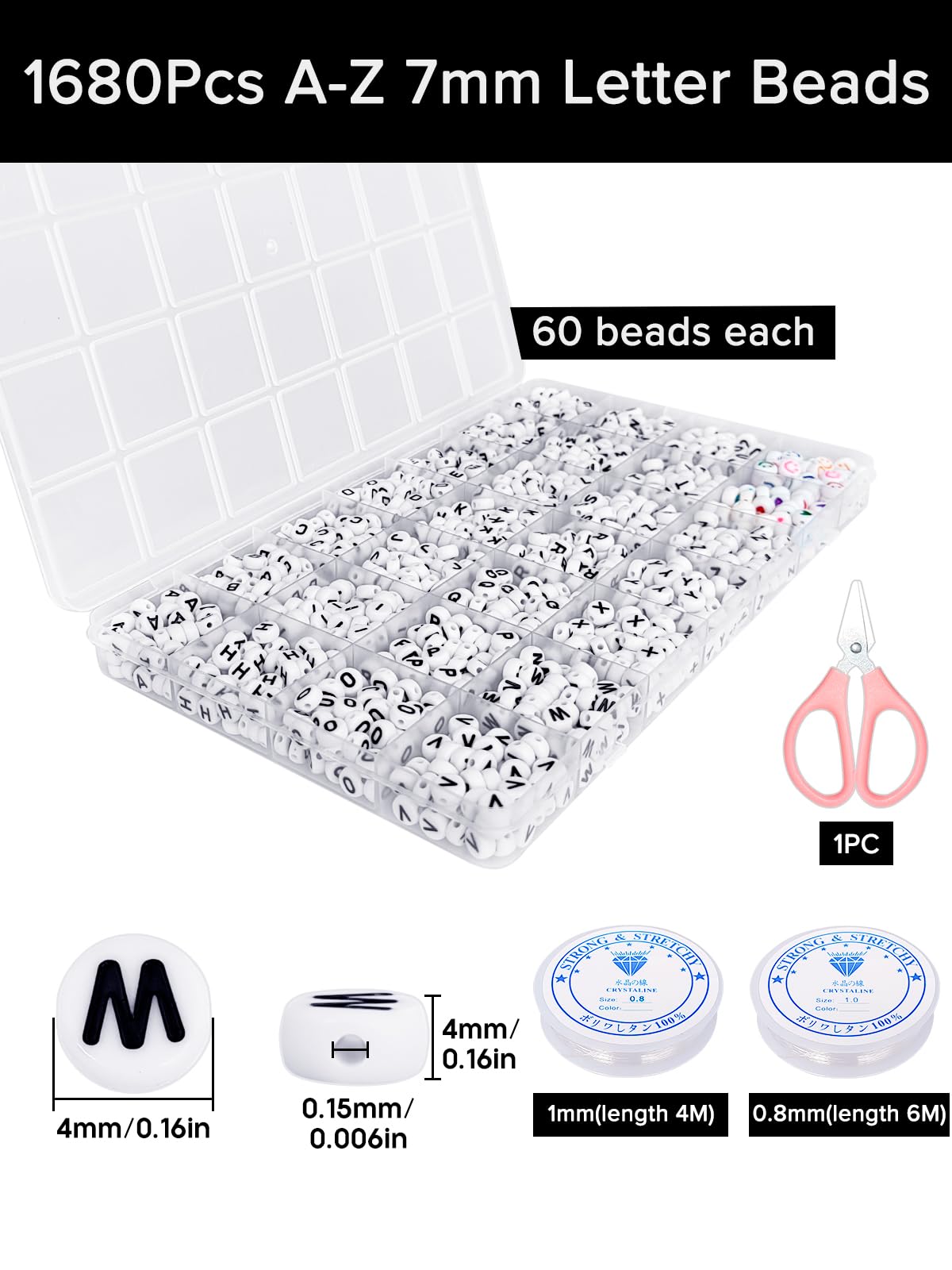 CoKeeSun Letter Beads 1680Pcs, 4x7mm Round Alphabet Beads for Bracelet & Necklace Making, A-Z Assorted Bead (Smiley & Heart) - Image 2