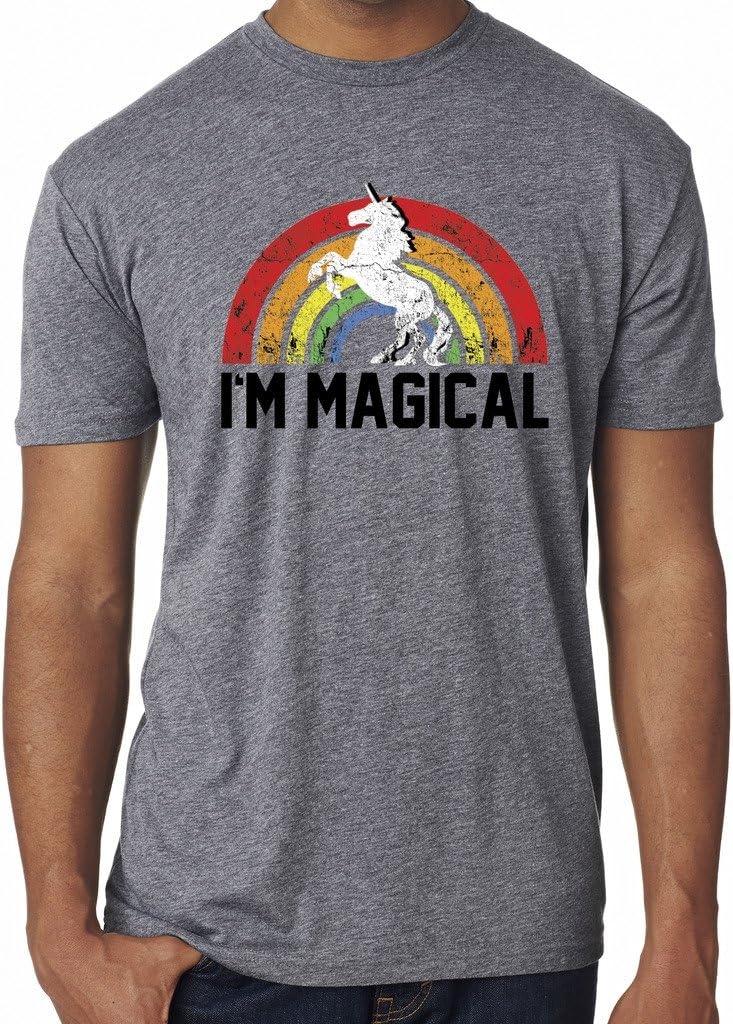 SoRock Men's I'm Magical Rainbow Unicorn Tri Blend Tshirt Heather Grey