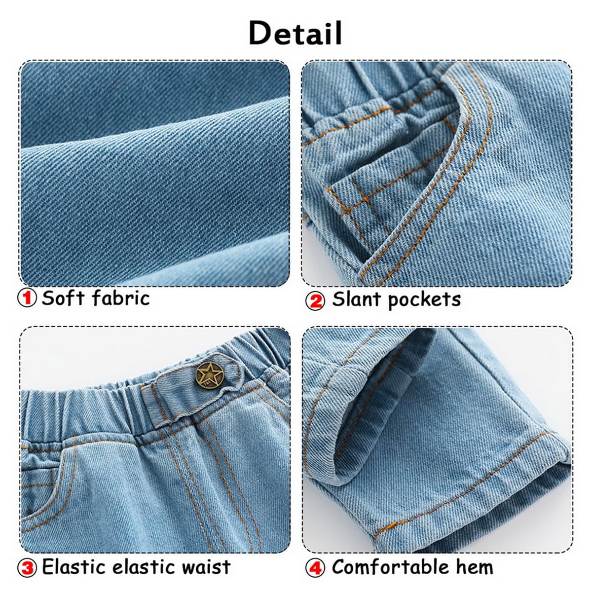 Lot de 2 Jeans pour Bébé Garçon Pantalon en Denim Taille Élastique Jeans Décontracté Pantalon Droit Denim pour Tout-Petits Enfants Garçon 9 Mois-5 Ans Printemps Automne