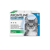 FRONTLINE Spot On, 6 Pipette, Gatto, Antiparassitario per Gatti e Gattini di Lunga Durata, Protegge da Zecche, Pulci e Pidocchi, Antipulci in Confezione da 6 Pipette da 0.5 ml