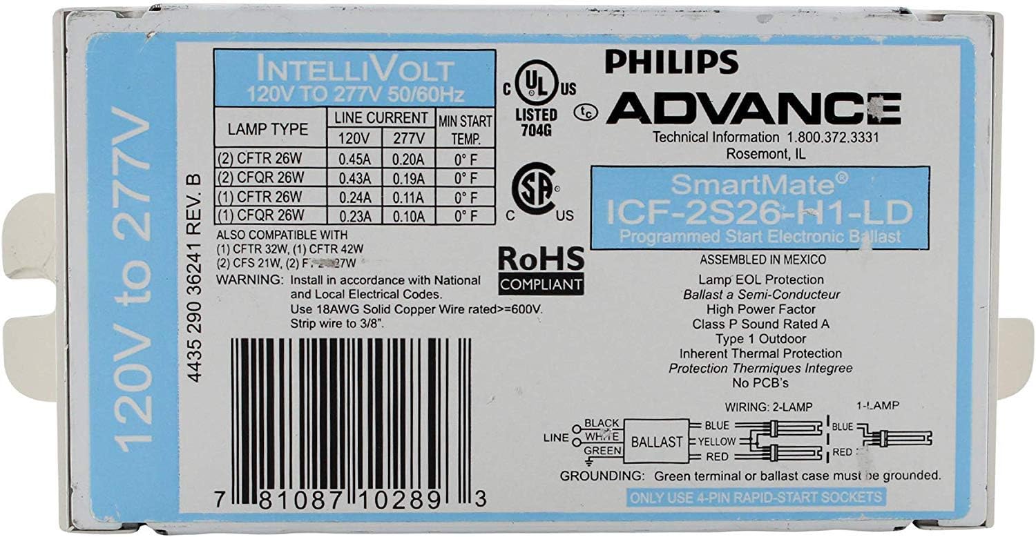 Advance Ballast ICF-2S26-H1-LD For 2 Lamp Plug-in 26W 120/277 Volt - 20 Pieces