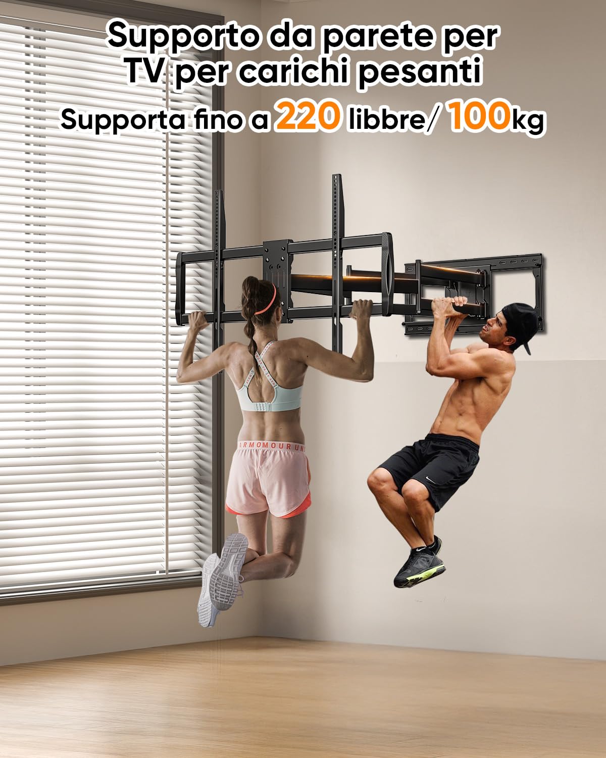 Supporto TV Parete da LED LCD 60 a 120 Pollici,Heavy-Duty XXL Staffa TV con Movimento Inclinabile ed Estendibile,Braccio TVs con Doppio Braccio Articolato Ultra Resistente 100kg VESA 900x600mm