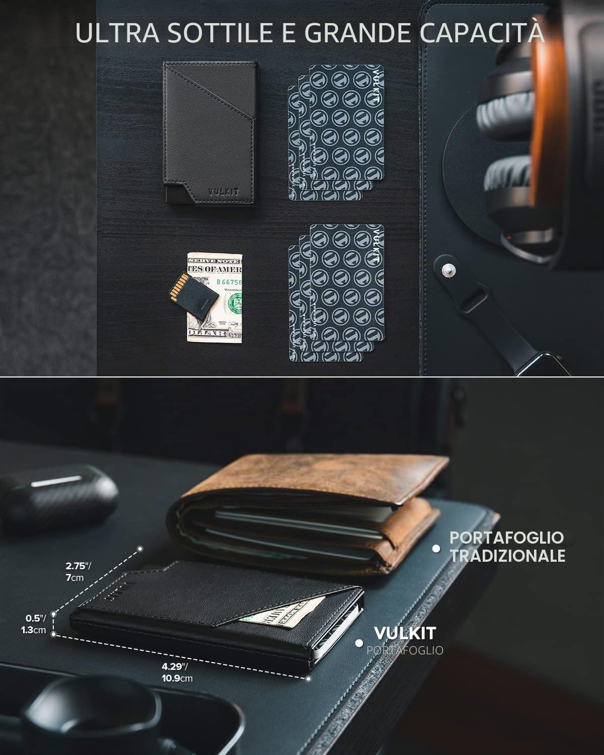VULKIT Pop-up Porta Carte Portafoglio RFID Blocking Sottile Custodia Porta Carte di Credito in Alluminio con Tasca per Soldi Aziendali per Carte di Credito Banconote e Monete