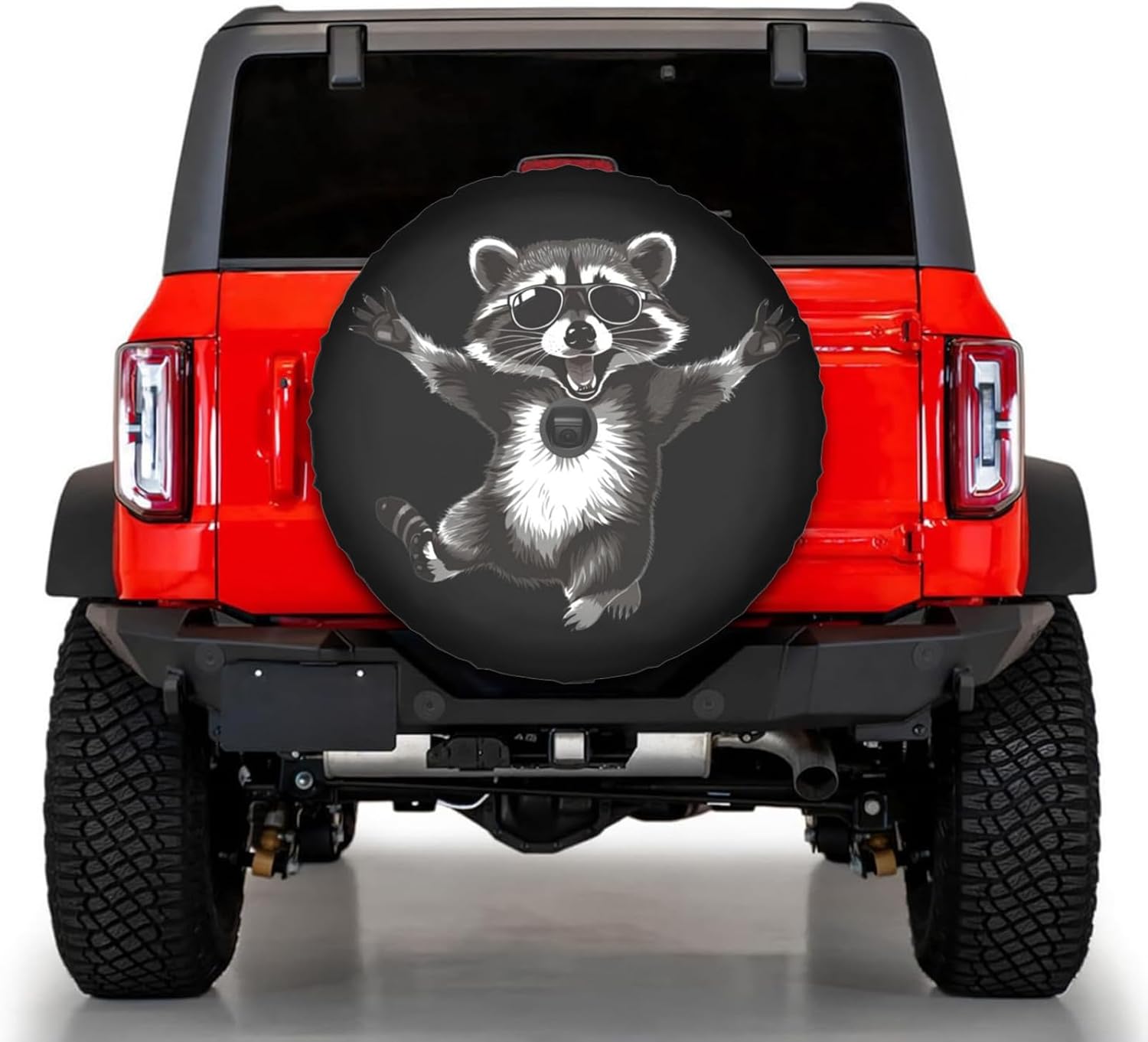 Funny Raccoon Spare Tire Wheel Cover with Backup Camera Hole Leather Wheel Cover Compatible with Wrangler JL