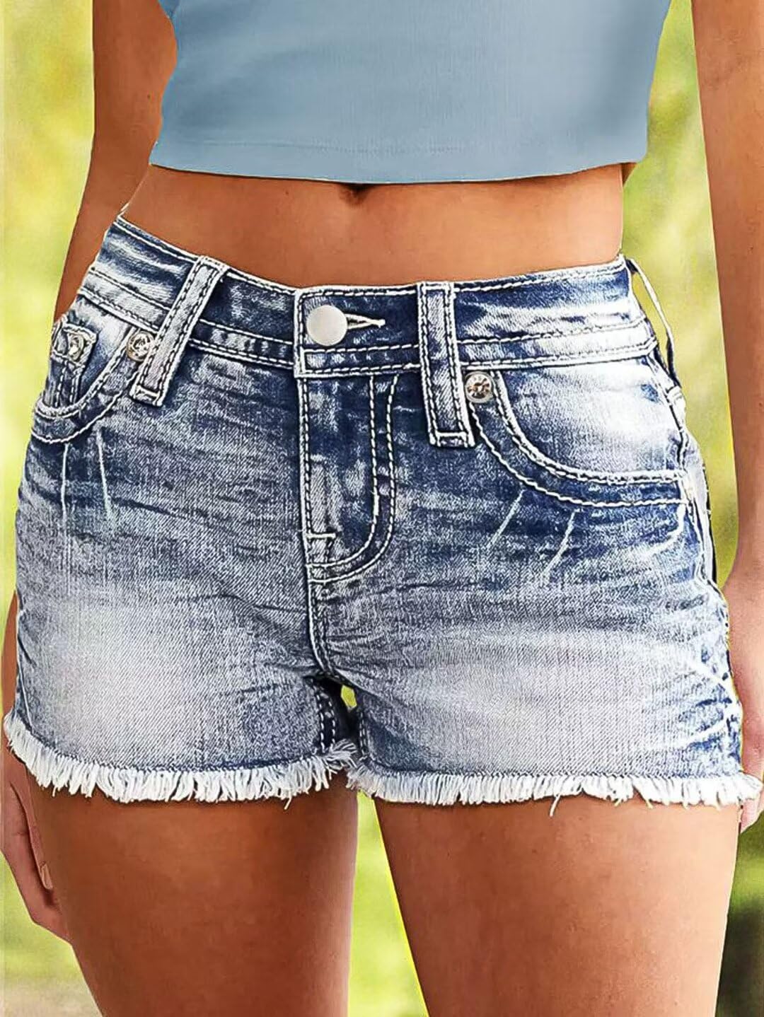 Flamingals Women's Ripped Stretchy Jean Mid Rise Skinny Denim Shorts image 2