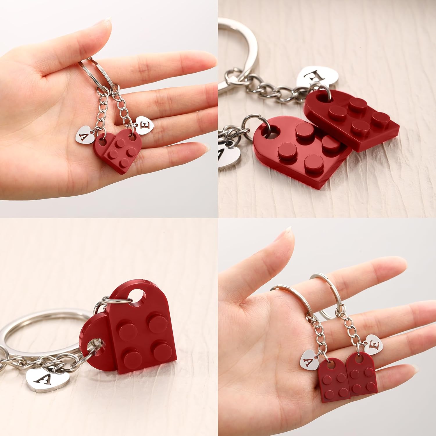 Valentines Day Gifts for Her Him Matching Couple Stuff Red Matching Brick Heart Keychain with Initial Couple Gifts - Image 4