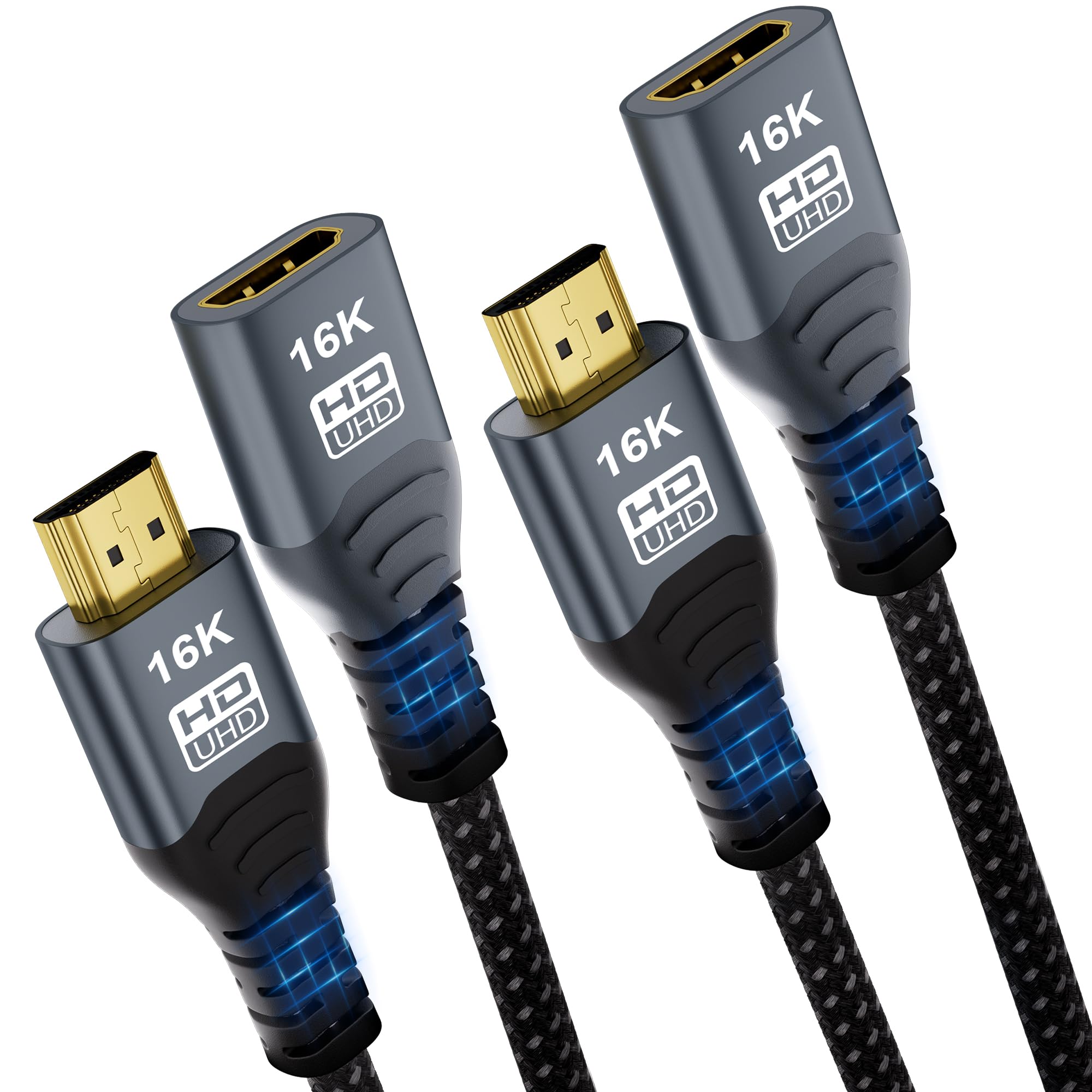 CAKOBLE Cable Prolongador HDMI 2m,[2 Pack,2m] Extensión HDMI 2.2 96Gbps Ultra High Speed 16K@60Hz, 8K 4K@480Hz HDR, HDMI 2.1,eARC, HDR10+, Dolby, HDCP 2.3, Macho Hembra para TV PS5 Xbox Monitor