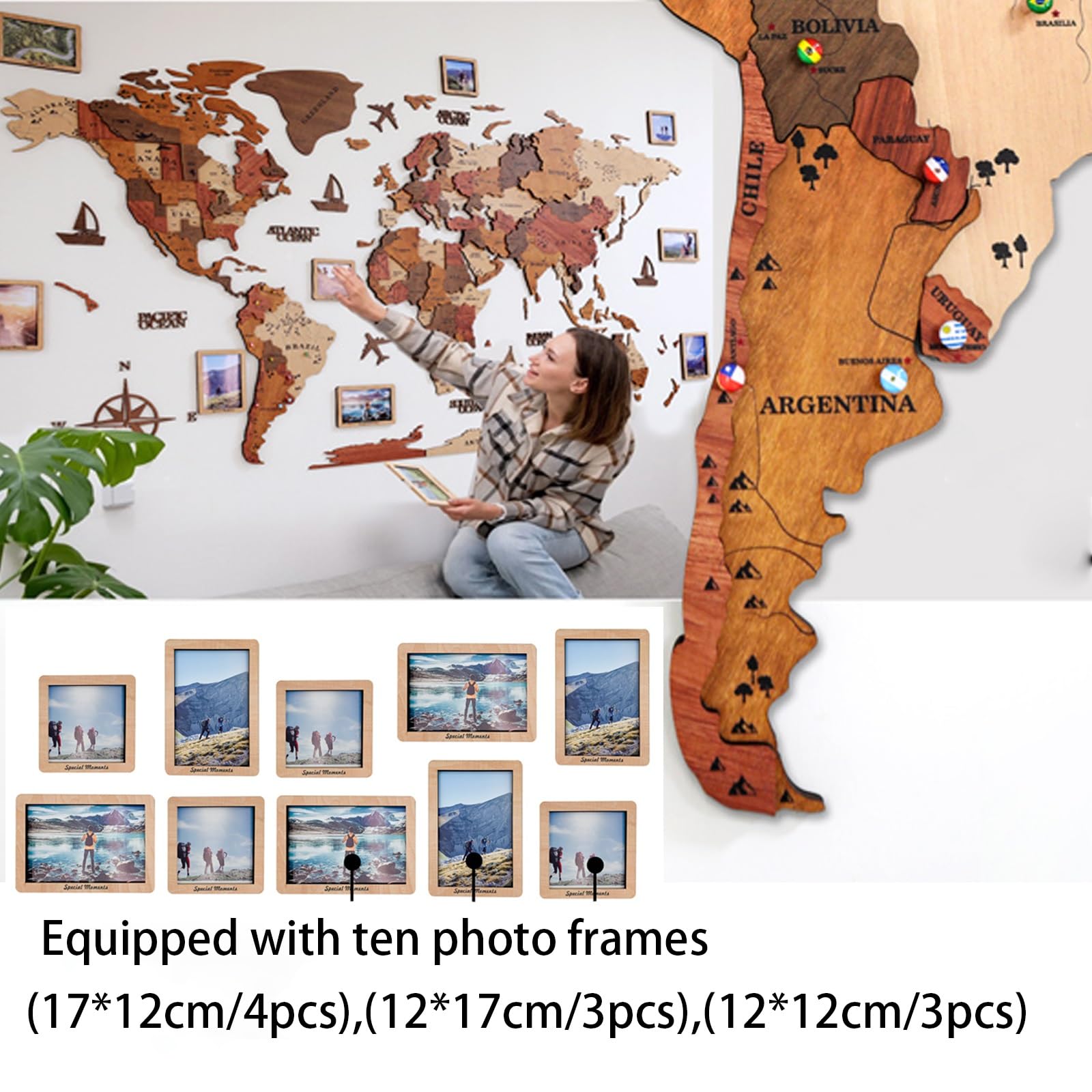 Mural decorativo de madera 3D con mapa del mundo, extragrande para decoración del hogar, moderno, para colgar en la pared de la sala de estar, idea de regalo única