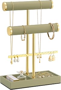 Lolalet 3 Tier Jewelry Stand Holder, Bracelet Necklace Display -Sagegreen