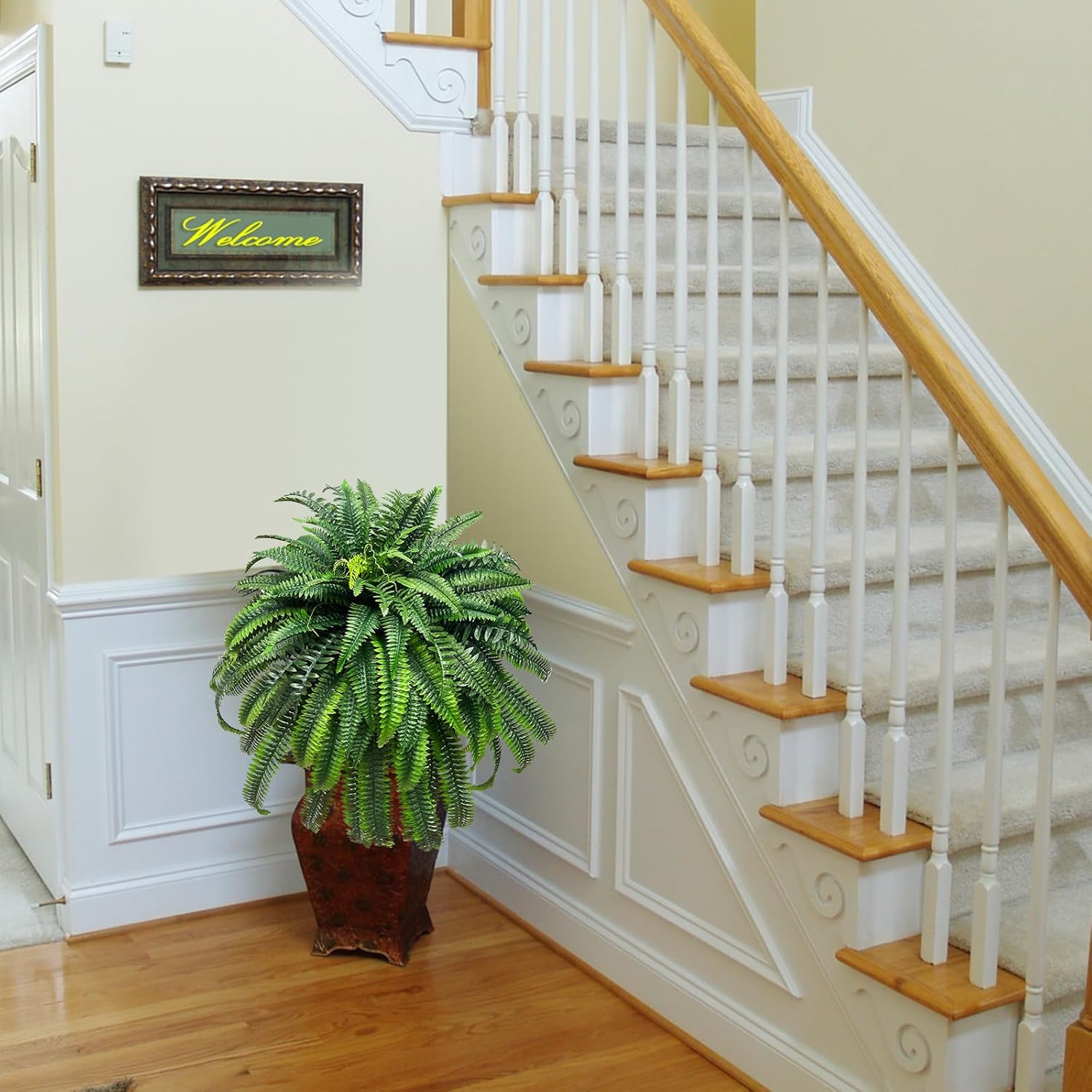 62" Artificial Boston Fern Plant with 128 Stems - Realistic Faux Greenery for Indoor, Low Light Areas & Shaded Porch, Non-Toxic Plastic Ferns for Home Office Decor