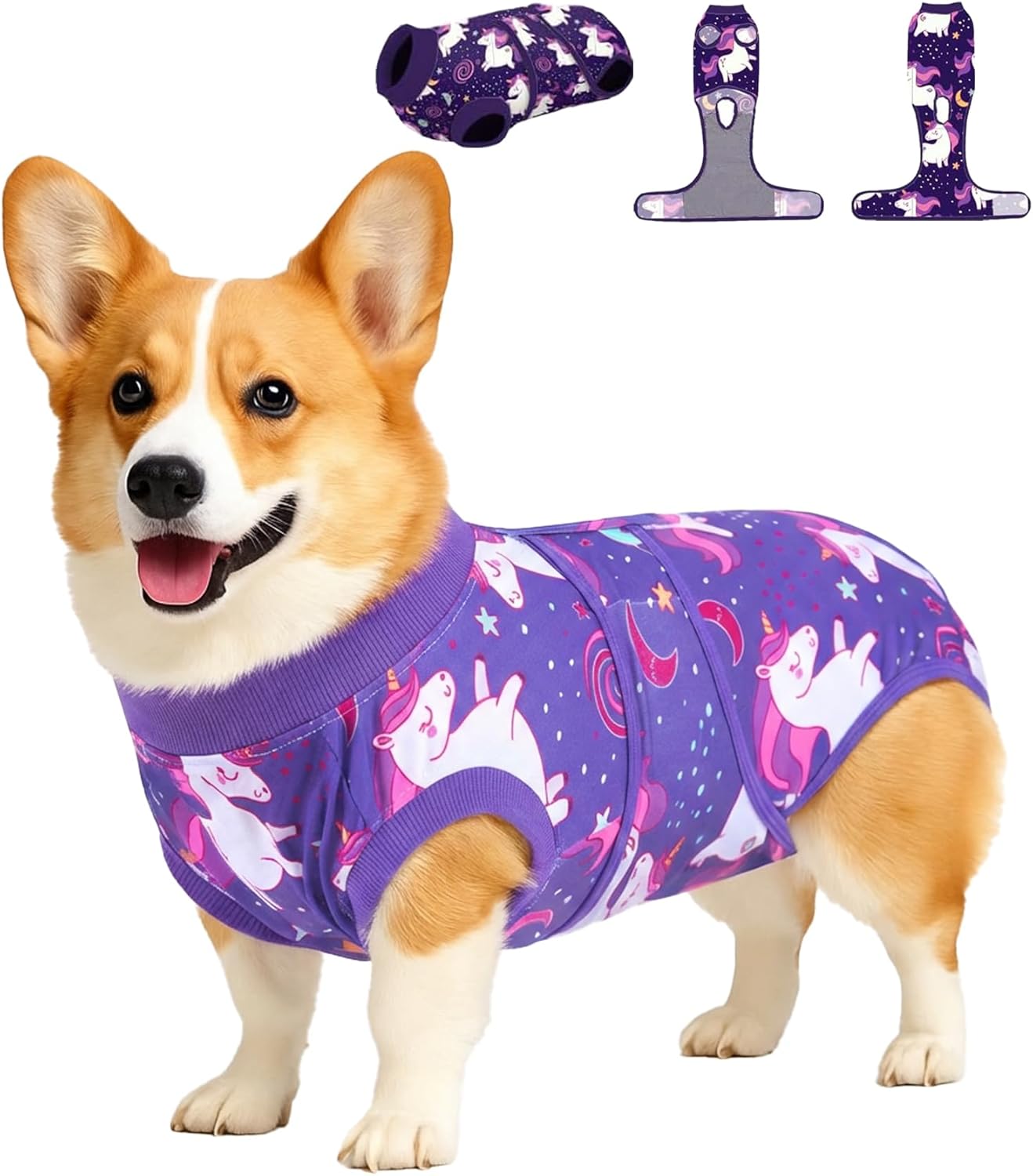 PetWarm Dog Surgical Recovery Suit, Spay and Neuter, Prevents Licking After Surgery Onesie, Pet Recovery Suit for Dogs, Professional Pet Recovery Shirt, Unicorn Pattern, Purple, M