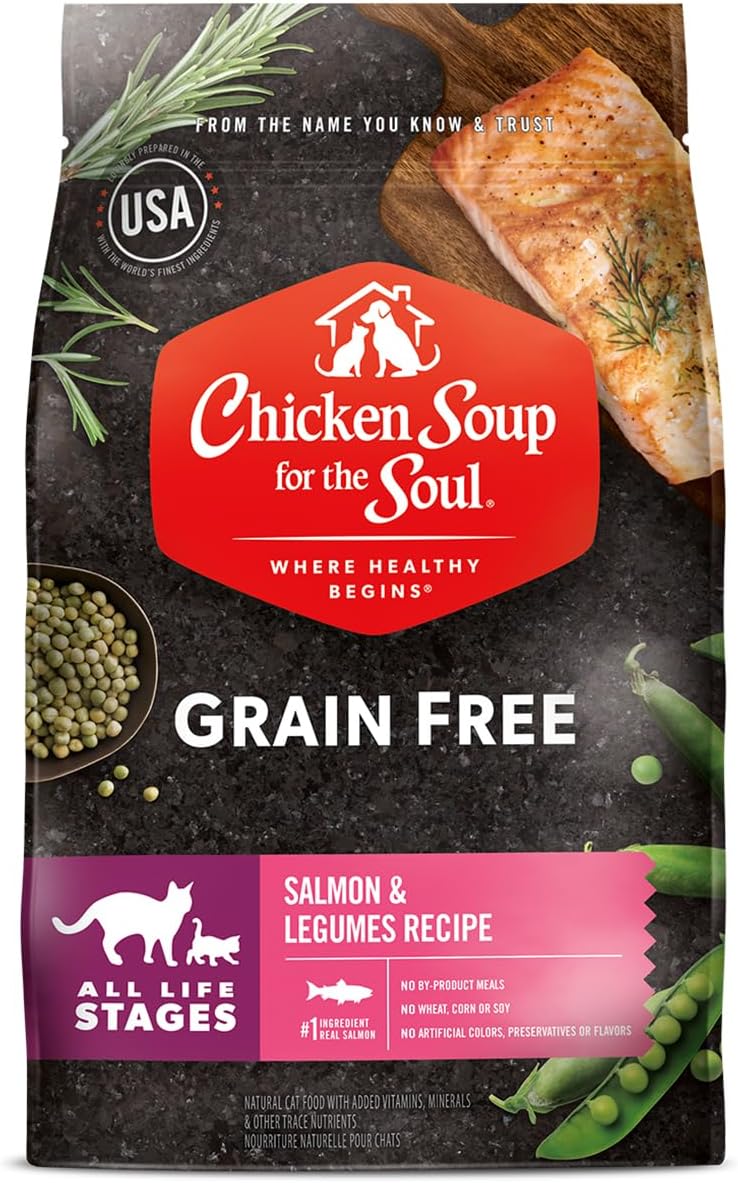 Chicken Soup for the Soul All Natural Premium Grain-Free All Life Stage Dry Cat Food, Real Meat First Ingredient, No By-Products, Supports Immune & GI Health, Salmon & Legumes, 12lb