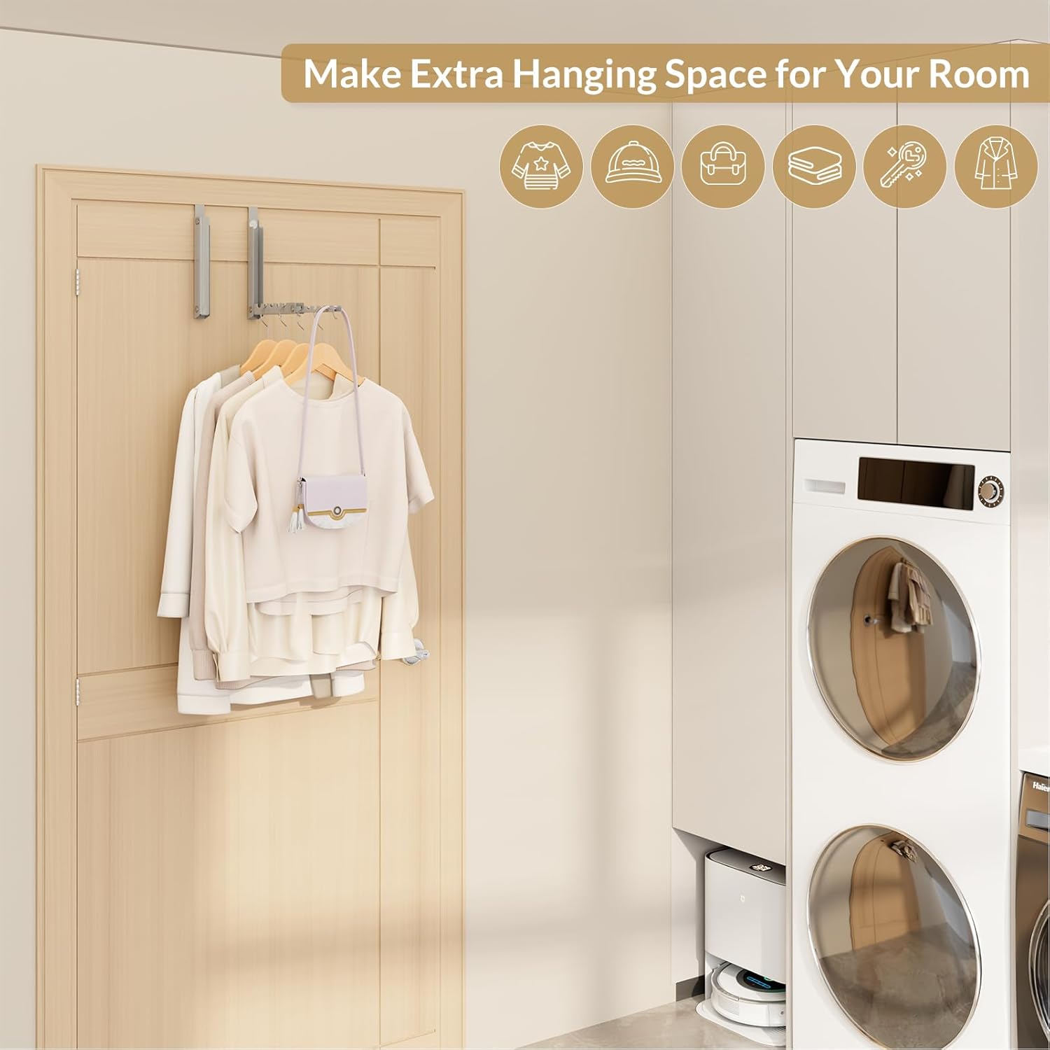 Over the Door Hook, Double Foldable Over the Door Clothes Hanger Drying Rack with 10 Ridges, Space-Saving Over Door Drying Rack for Laundry Room Bathroom Bedroom Closet Travel(Grey 2 Pack)