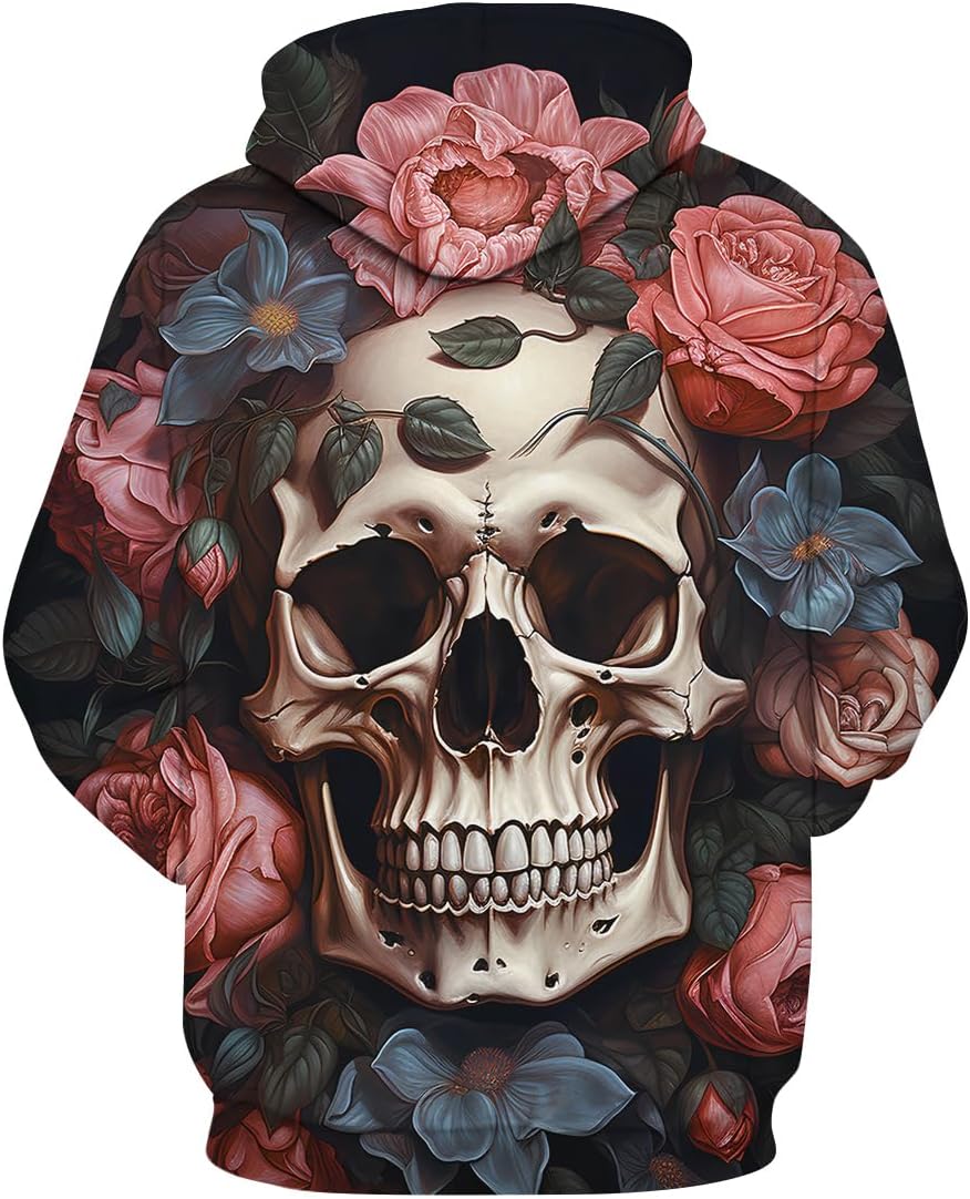 Retro Psychedelic Floral Skull Print Hoodies Hooded 3D Printing Skeleton Sweatshirts Pullover - Image 2