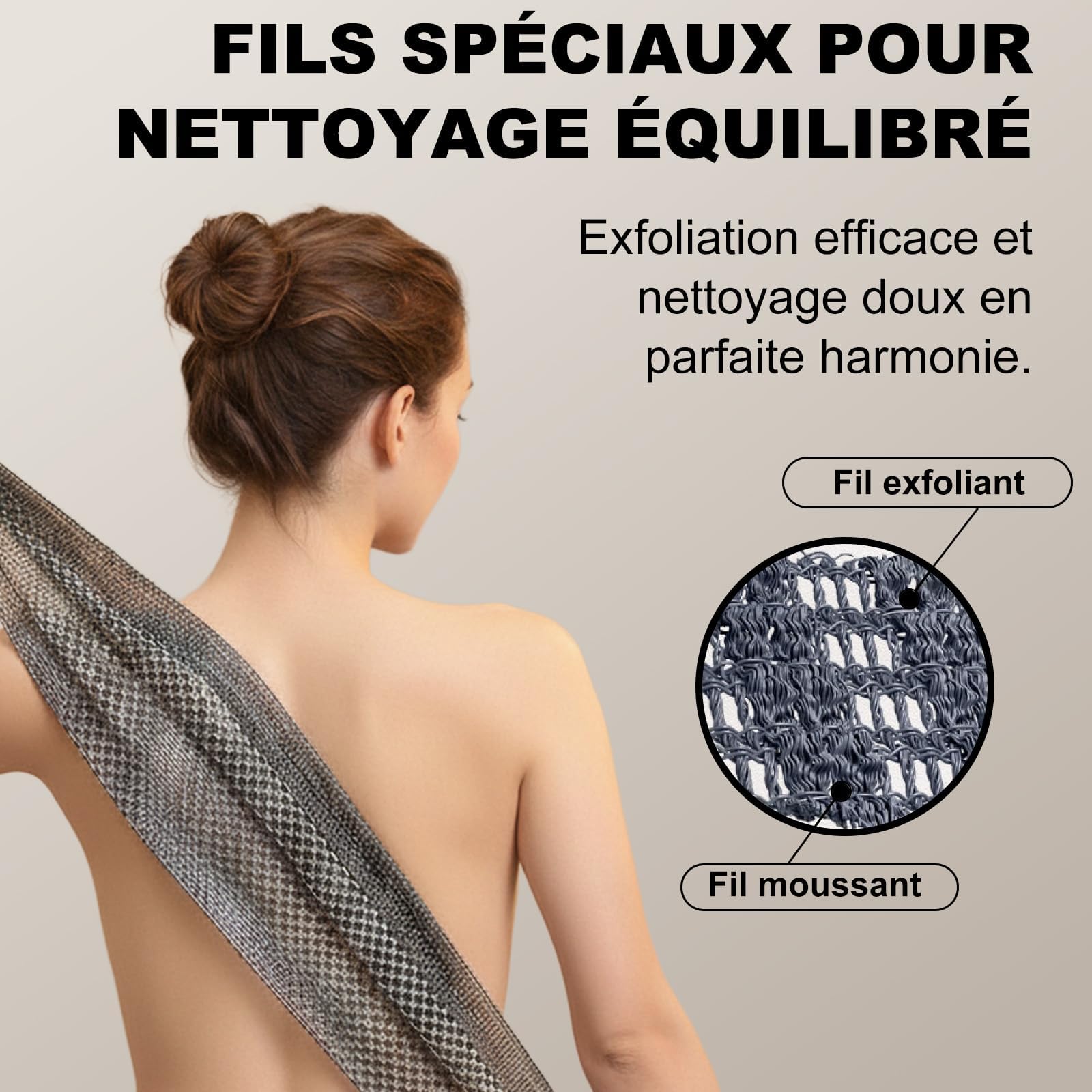 Bamboo Fiber and Activated Carbon Exfoliating Shower Towel, Japanese Exfoliating Towel Gentle Exfoliation, Quick Drying, Daily Use for Back (Black-1pcs) - 4
