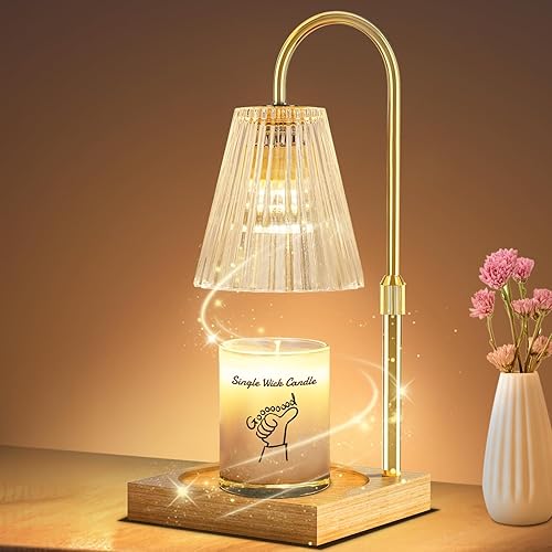 SooFoo Candle Warmer Lamp with Timer - Upgraded Wax Warmer Lamp with Dimmable, Adjustable Height - Electric Candle Burner for Any Size Jar, Ideal Gift (Bulbs Included), Clear Amber - Clear Amber
