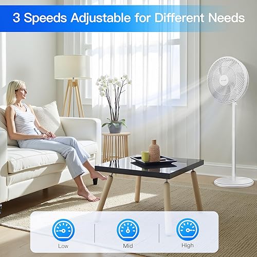 Miniatura 4 de Ventilador de pedestal oscilante de 14 pulgadas con motor mejorado, ventilador de pie con 3 velocidades, ventiladores de pedestal oscilante de