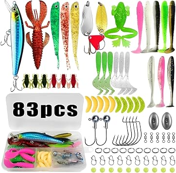 83 PCS Pike Lures, Fishing Lures Kit with Tackle Box for Bass Trout Accessories for Freshwater,Tackle Box Included Crankbaits, Hooks, Jigs and More Other Accessories, Fishing Gear Kit for Anglers