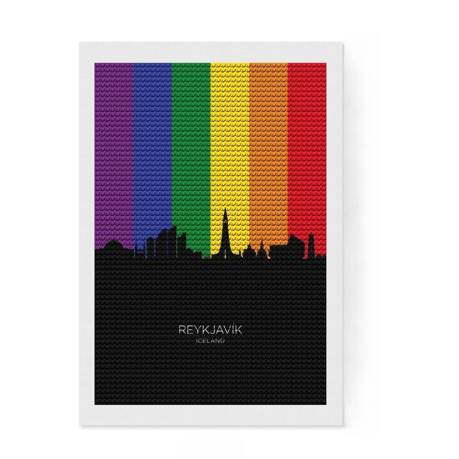 Junmoney Reykjavik Iceland Skyline Diamond Art Kit 8"x12", for Women, Nice Detail and Sparkle, Living Room Decor, Birthday Gift, Easy to Enjoy