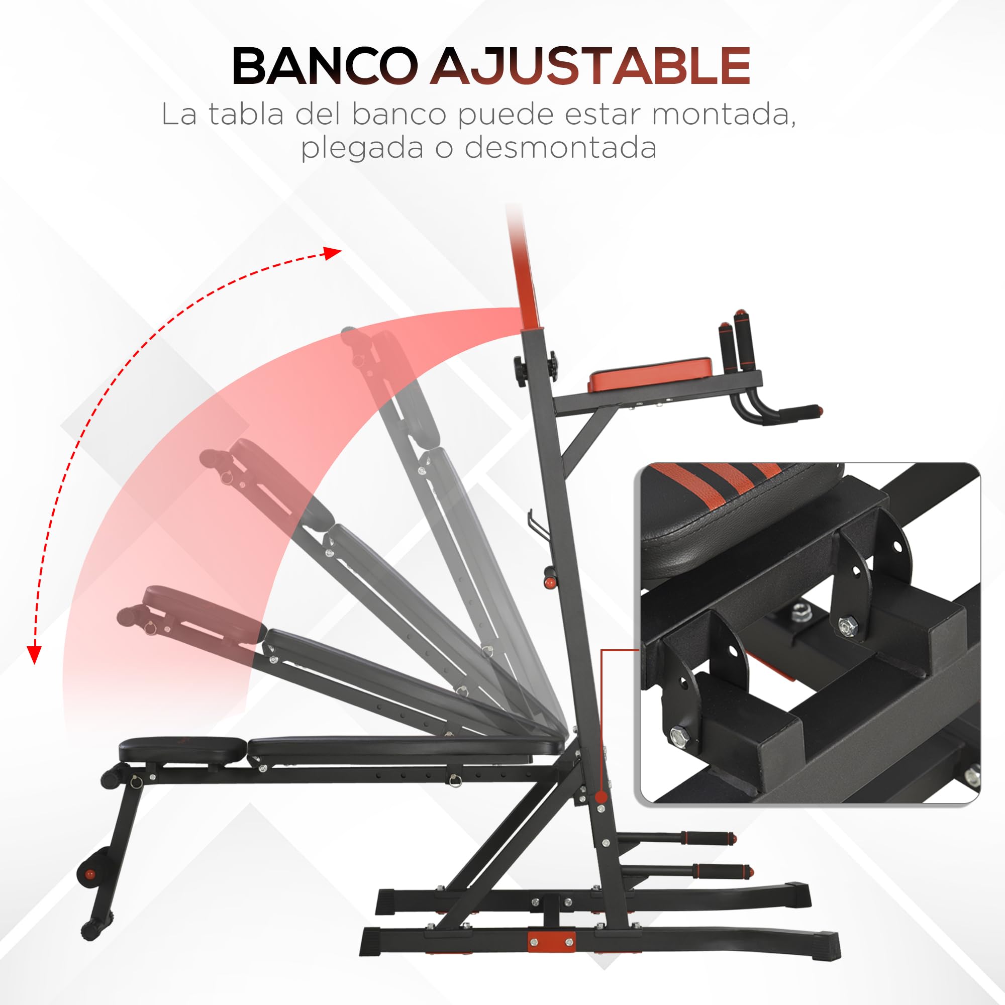 HOMCOM Estación de Musculación Aparatos de Gimnasia para Casa con Altura Ajustable y Respaldo Regulable en 5 Posiciones para Fitness Entrenamiento en Gimnasio Oficina Acero 108x178x202-238 cm Negro