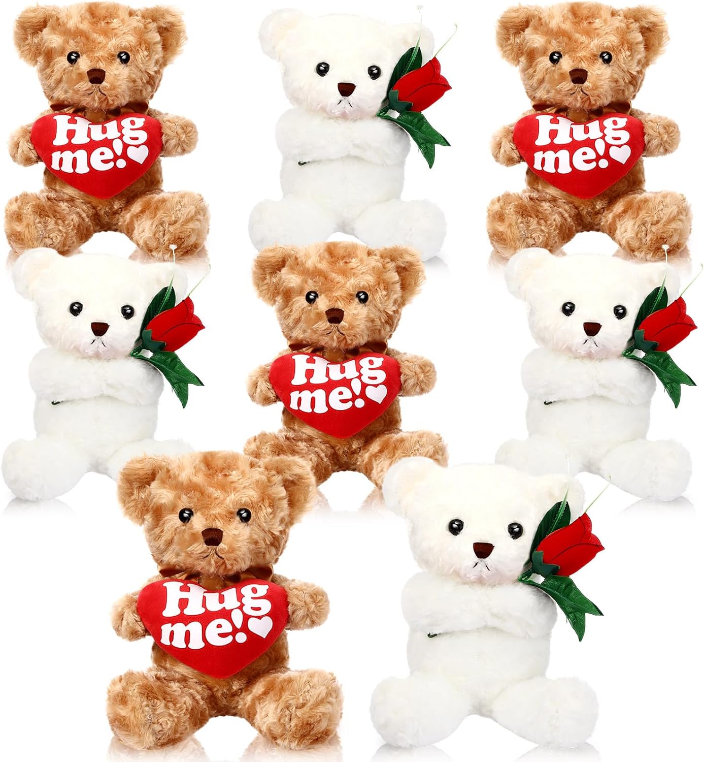 Hungdao 8 Pack Valentine's Bear Stuffed Animals Gifts Bulk 11.81 Inch Soft Cute Plush Bears with Heart and Rose Romantic Gift for Valentines Day Girlfriend Wedding Birthday Anniversary Party Supplies