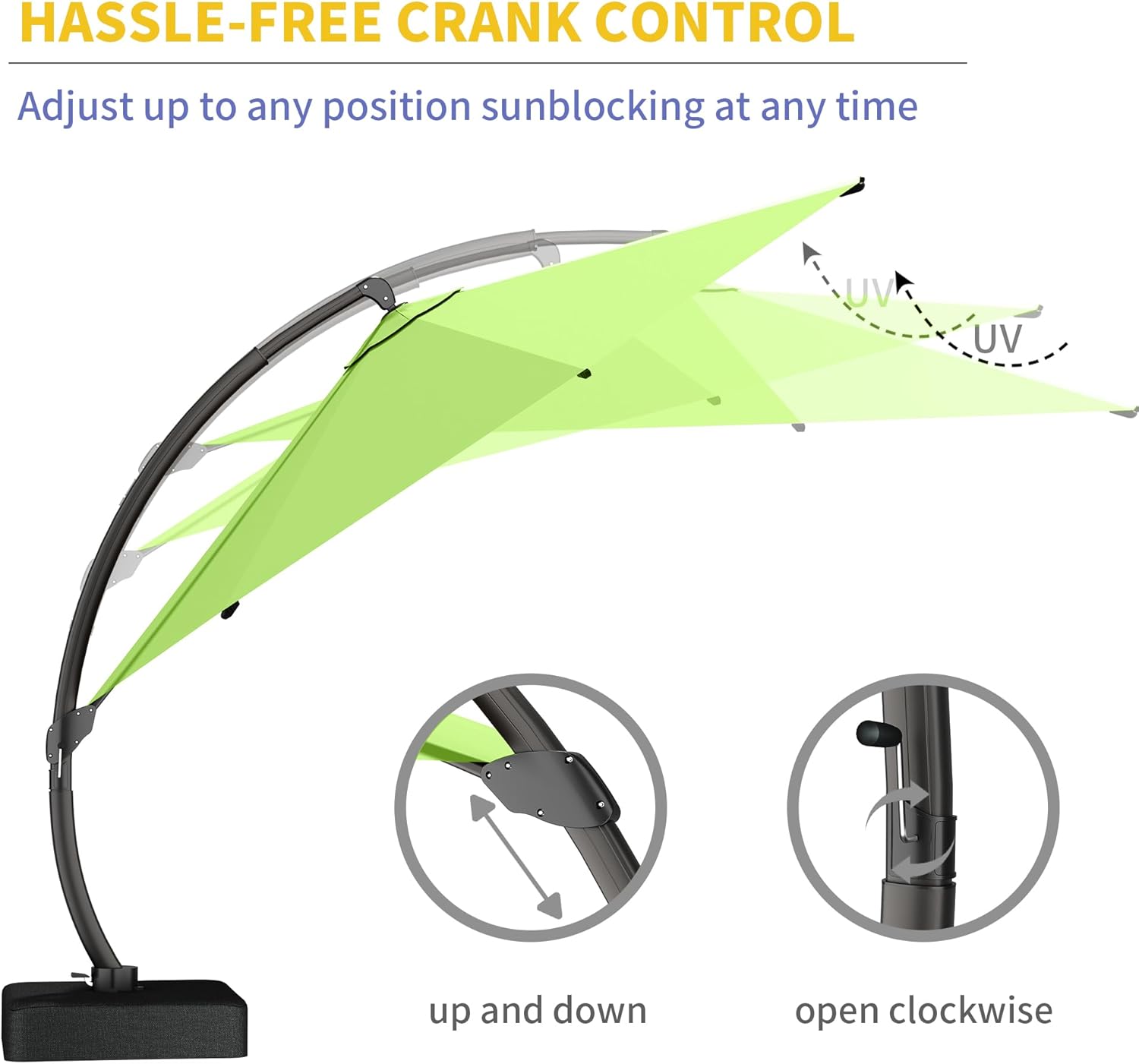 Kingdura 11ft Offset Cantilever Patio Umbrella with Base Included, Large Round Aluminum Outdoor Umbrella, 360° Rotation & Infinite Tilt, Heavy Duty Frame for Deck Pool Backyard, Apple Green - Image 4