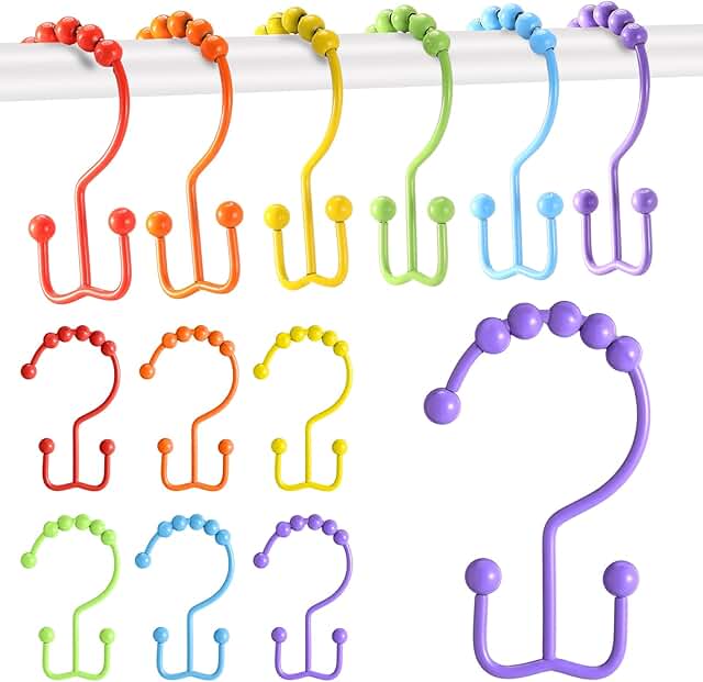 Wenqik 12 Pcs Colorful Shower Curtain Hooks Bohemian Rainbow Color 304 S...