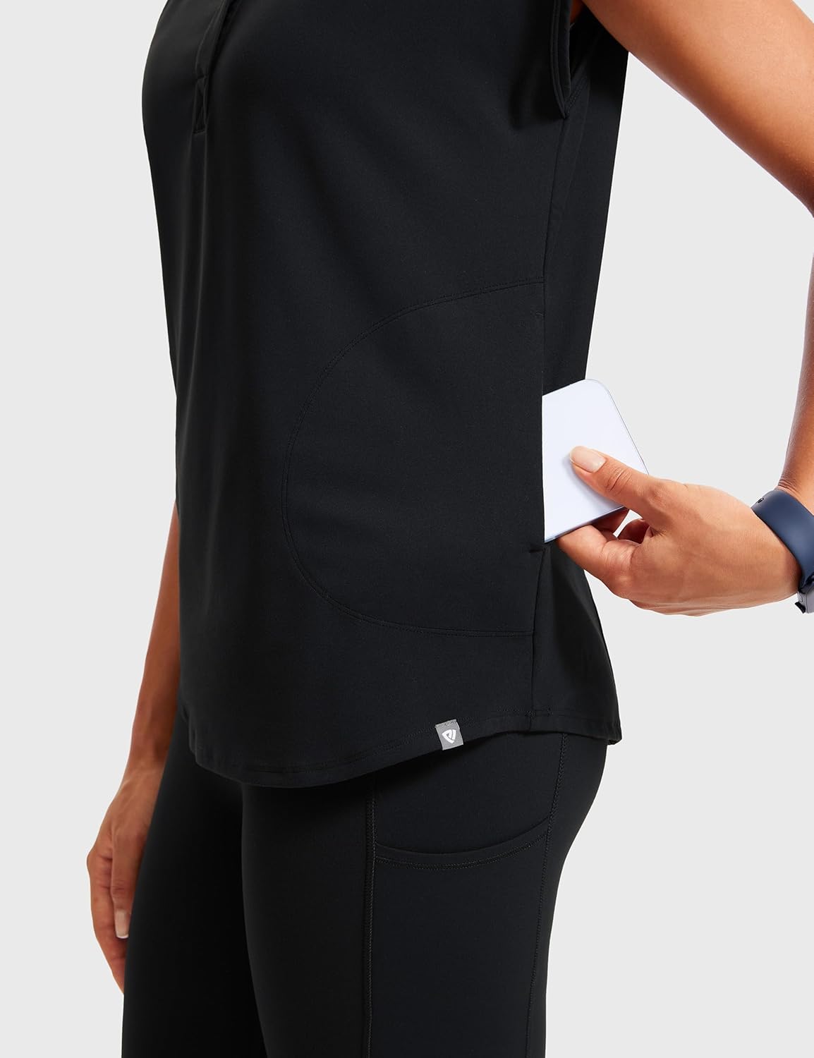 4-Way Stretch Scrub Tops for Women - 2 Pockets Mandarin Collar Shirttail Hem Medical Work Scrub Shirts - Image 3