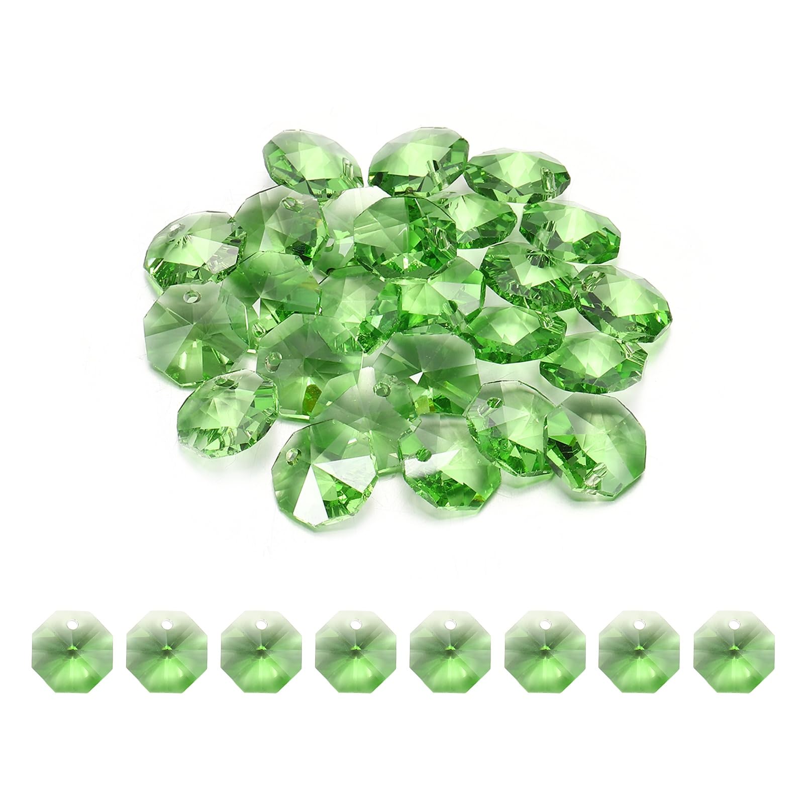 sourcing map 25Pcs 1 Hole Crystal Octagon Beads, 12mm K9 Glass Hanging Chandelier Beads Prisms Parts for Crystal Chandeliers Lamp Hanging Pendant Jewelry DIY Craft, Fruit Green