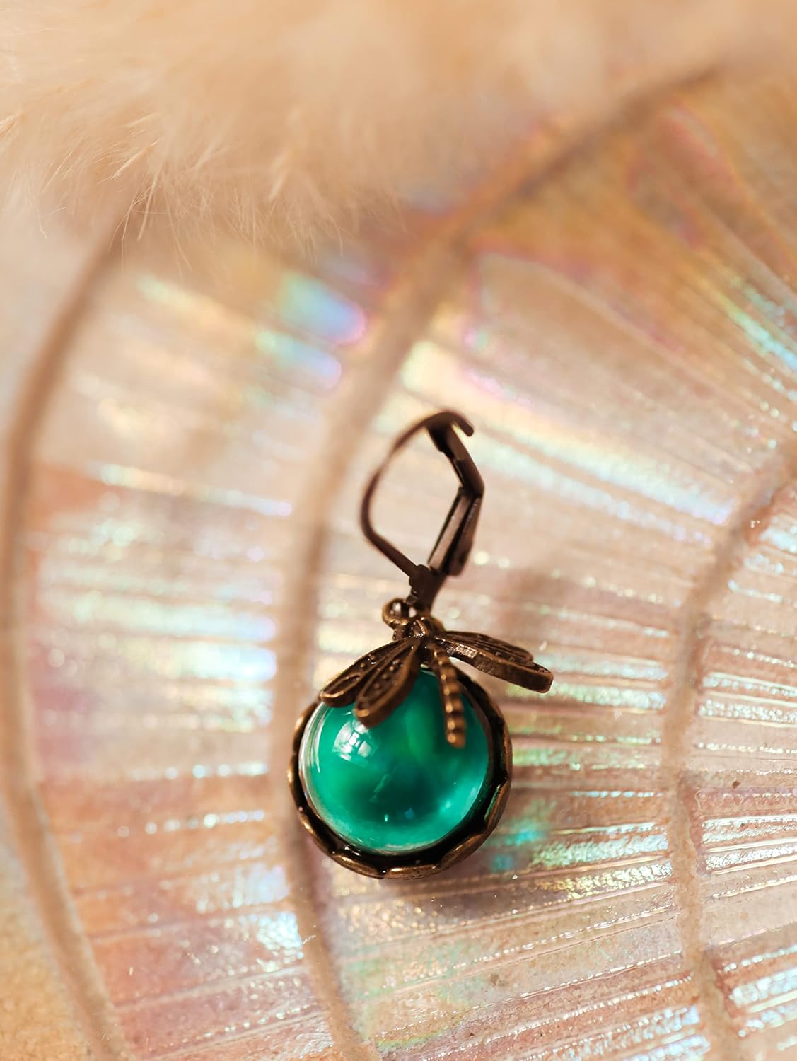 MINACHI Vintage Half Spherical Dark Green Crystal Gemstone Dragonfly Earrings Statement Jewelry Gift for Women - Image 4