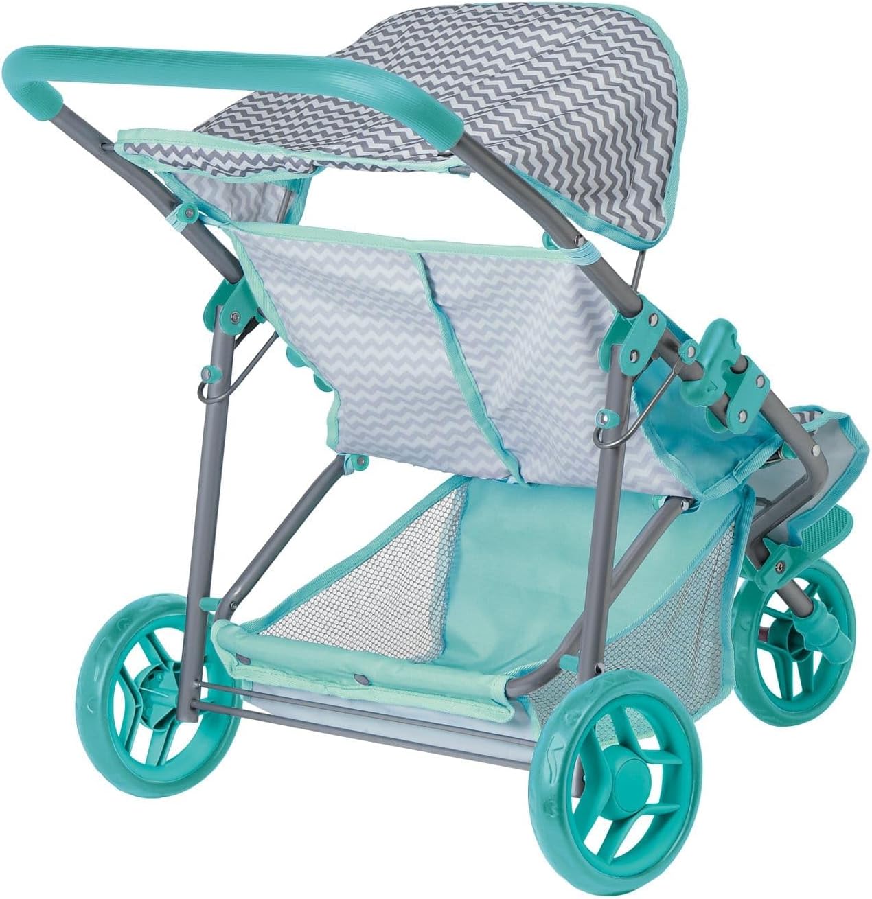 Adora Stylish Zig Zag Jogger Doll Stroller, Convertible Sun Cover, Doll Accessory Storage, Fits Most Plush Toys, Stuffed Animals Up to 16 for Ages 3 and Up - Aqua Green Handle