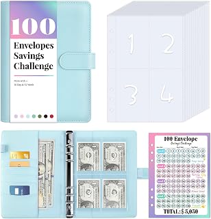 Sooez 100 Envelopes Money Saving Challenge, Savings Challenges Book with Envelopes, Flexible Saving $5050, $2600, $300, Savings Binder with 100 Pocket Pre-number & Reusable Laminated Tracker