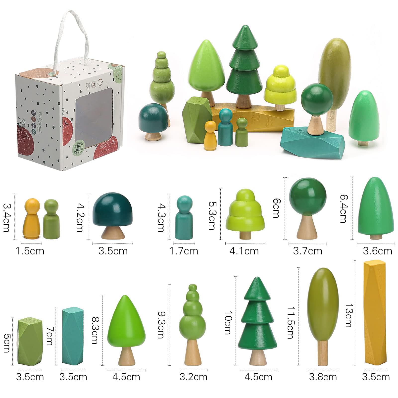 OESSUF 14 PCS Juguetes de Madera - Decoración de Árboles de Madera Juguetes Montessori, Varios Tamaños Árboles Bosque Decoración Rústica para la Decoración del Hogar y la Habitación de los Niños