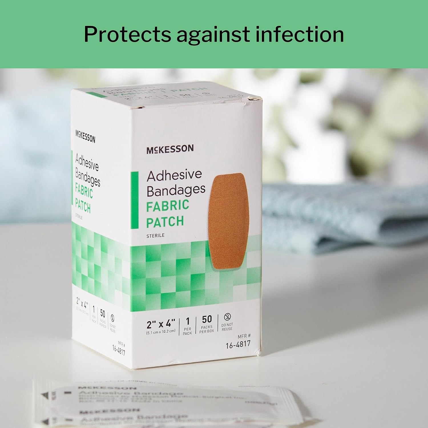 McKesson Adhesive Bandages, Sterile, Fabric, Tan, 2 x 4 in, 50 ct image 5
