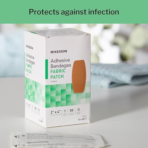 McKesson Adhesive Bandages, Sterile, Fabric, Tan, 2 x 4 in, 50 ct